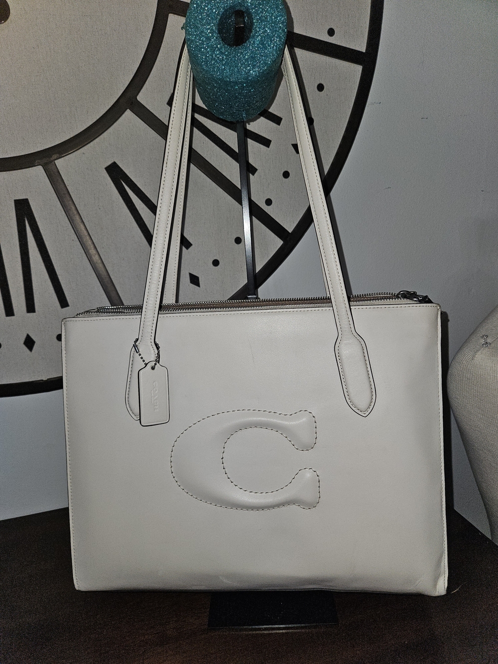 Coach Nina Tote White Leather Tote Bag with Signature 'C'